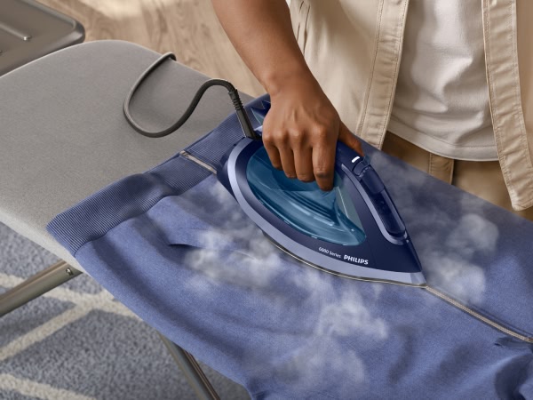 The iron’s soleplate glides easily over fabrics