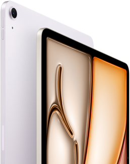iPad Air, color púrpura, parte delantera exterior, parte trasera exterior, gran angular trasero de 12 Mpx en la esquina superior izquierda