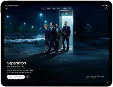 iPad Air, parte delantera exterior, la pantalla muestra la serie Separación en la app Apple TV