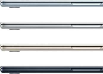 Parte exterior de cuatro portátiles MacBook Air en los cuatro acabados disponibles