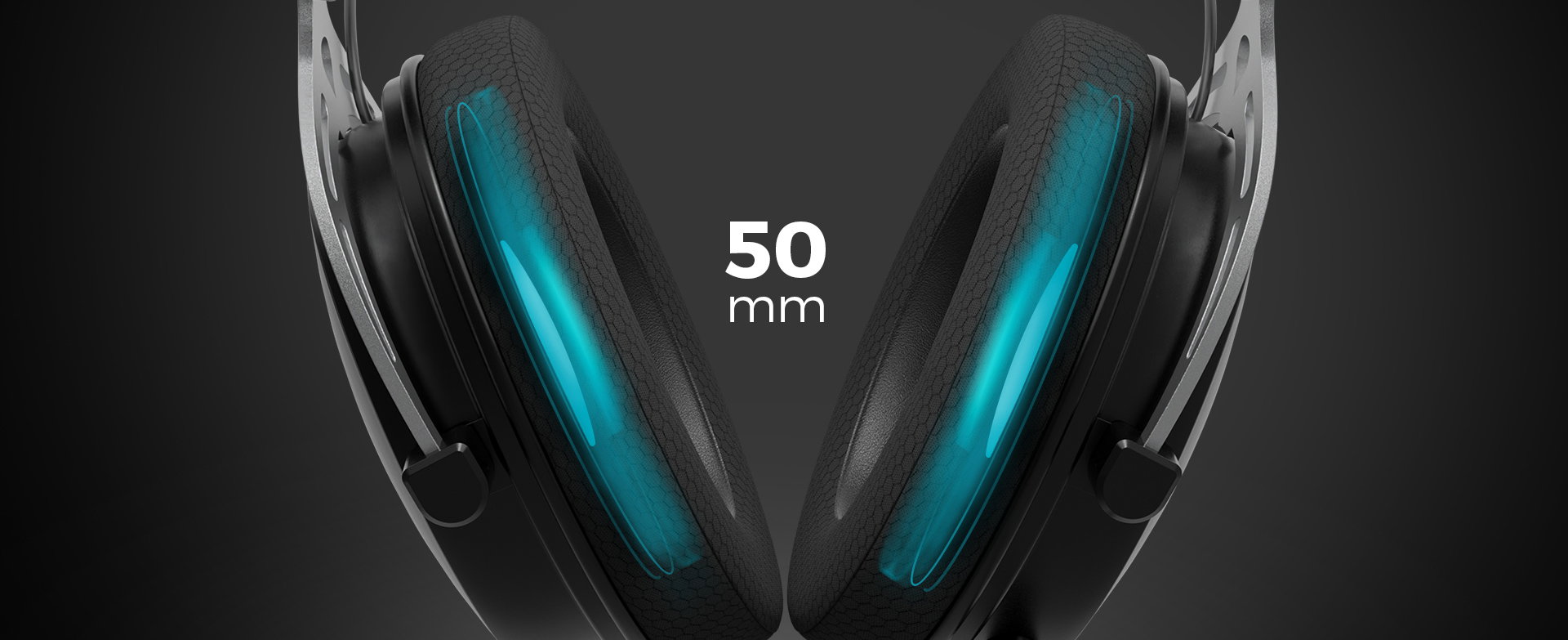 Black Genesis Toron 531 over-ear headphones with a microphone and 50 mm drivers, featuring blue accents