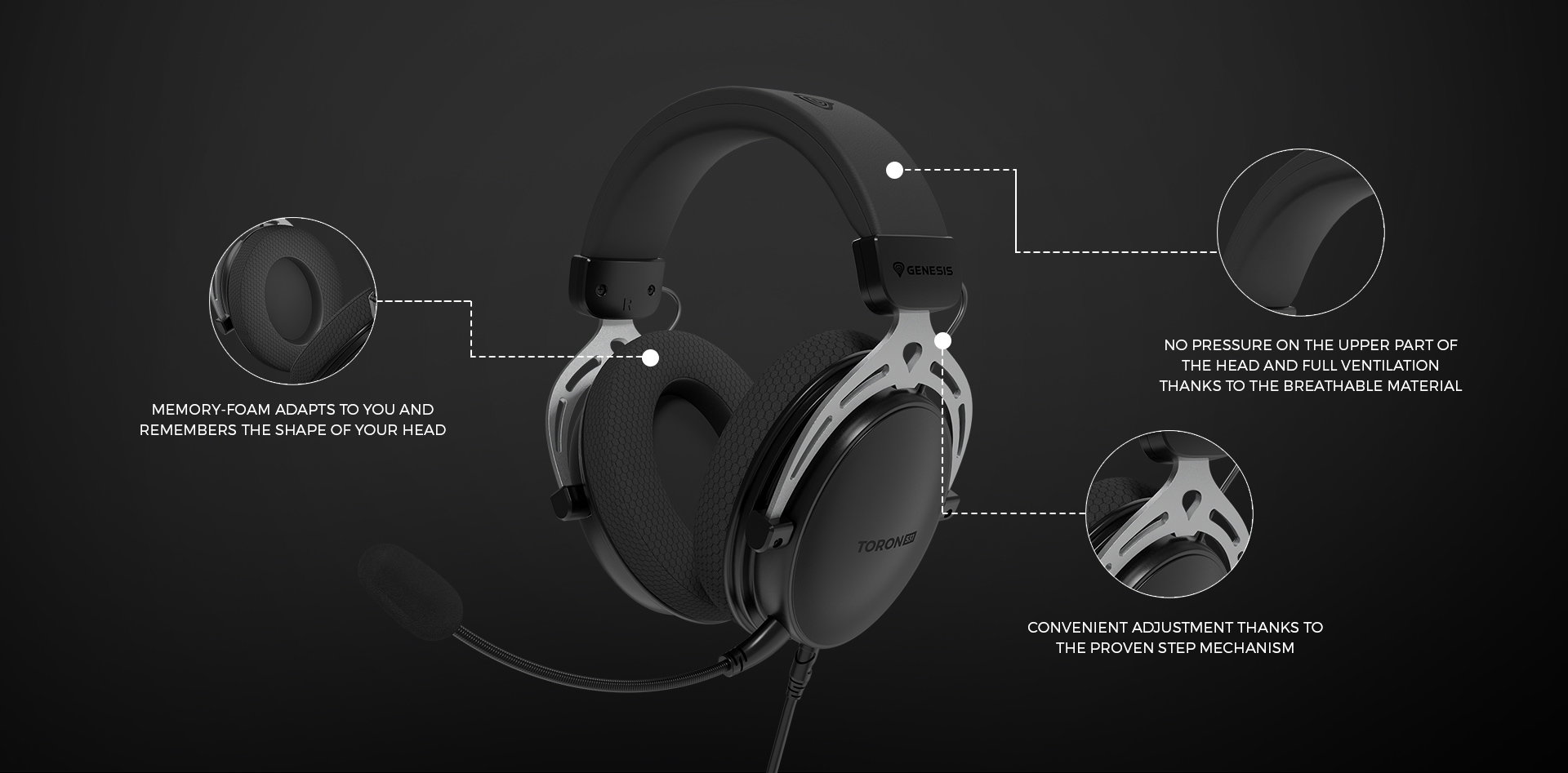 Black Genesis Toron 531 over-ear headphones with a microphone, featuring adjustable headband and comfortable ear pads