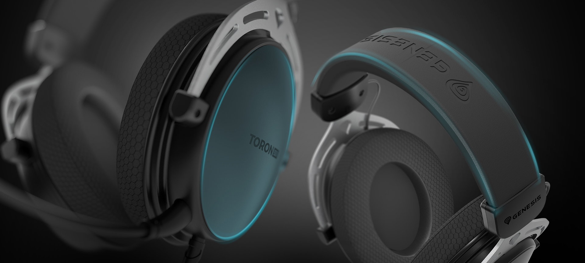 Black Genesis Toron 531 over-ear headphones with a microphone, featuring a sleek design and illuminated accents