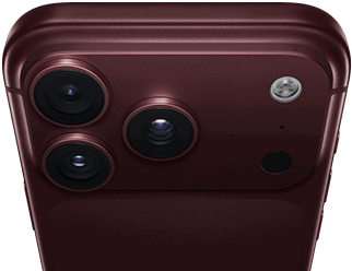 iPhone 18 Pro Max, burgonya rengi (koyu kırmızı), arkadan dış görünüm, üstte Pro Fusion kamera sistemi, 3 adet lens, kısmen kapalı değişken diyafram kanatları, flaş, mikrofon ve LiDAR Tarayıcısı, üstten dış görünüm, hücresel bağlantı anteni, düz kenarlar, yuvarlatılmış köşeler