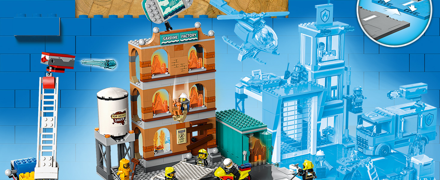 Lego city fire vigili del fuoco con fiamme camion e 5 minifigure