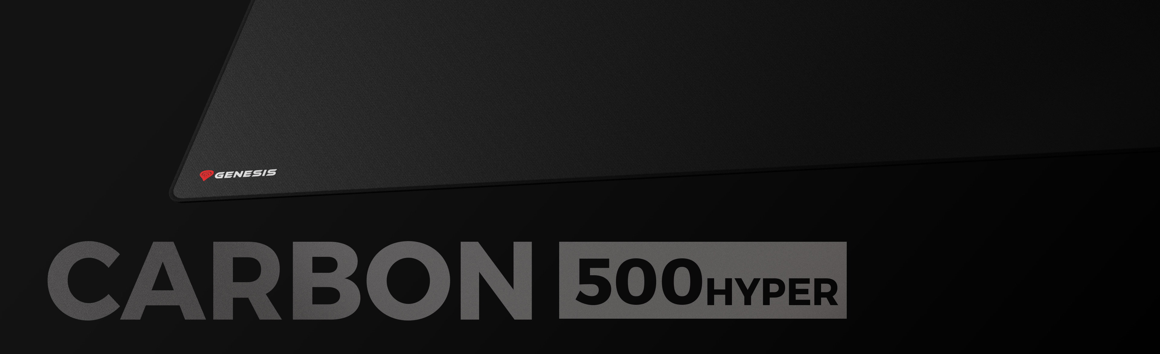 Large black mouse pad with Genesis logo and "Carbon 500 Hyper" text prominently displayed