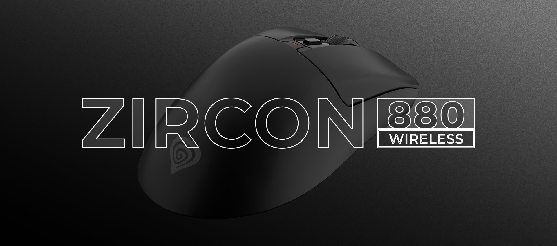 Black computer mouse with a smooth surface and a red button on top.