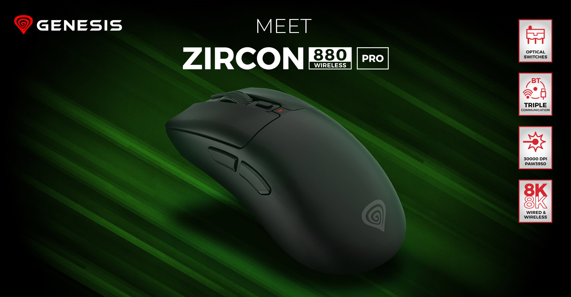 Wireless gaming mouse with sleek black design and multiple buttons for enhanced control.