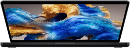MacBook Pro semiabierto que muestra una pantalla a todo color