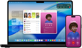 MacBook Pro de 14 pulgadas y iPhone 16, el iPhone muestra una llamada al contacto Luis, y el MacBook Pro muestra la misma llamada en la app Teléfono