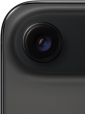 iPhone Air, parte trasera, color negro espacial, esquinas superiores redondeadas, sistema de cámara Fusion de un objetivo