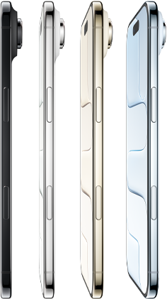 iPhone Air, parte lateral, cuatro acabados disponibles, azul cielo, dorado claro, blanco nube, negro espacial, diseño ultrafino, sistema de cámara Fusion, botones: lateral, Control de Cámara