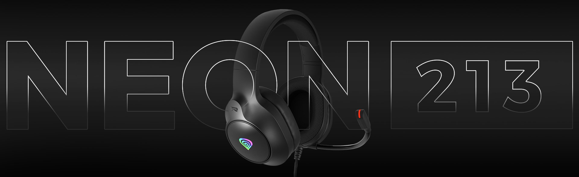 Black over-ear headphones with a microphone and colorful lighting accents