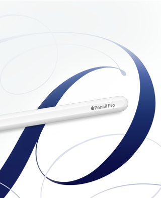 Mavi sarmal desenlerin bulunduğu beyaz bir arka planda beyaz renkte Apple Pencil Pro gösteriliyor