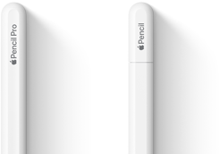 Yan yana duran Apple Pencil Pro ve Apple Pencil (USB‑C)