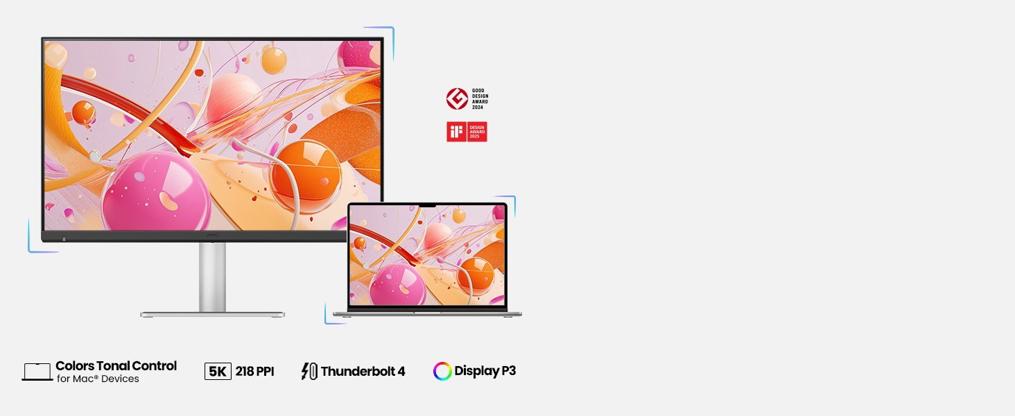Deux écrans plats présentés en comparaison de produits sur un fond gris clair, avec des indicateurs de spécifications techniques visibles.