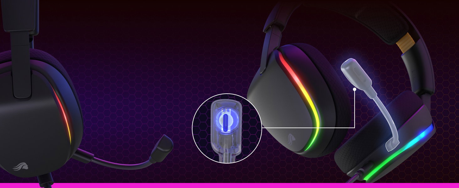 Casque de jeu avec effets d'éclairage RGB sur fond violet, identiques à ceux de la Figure 2.