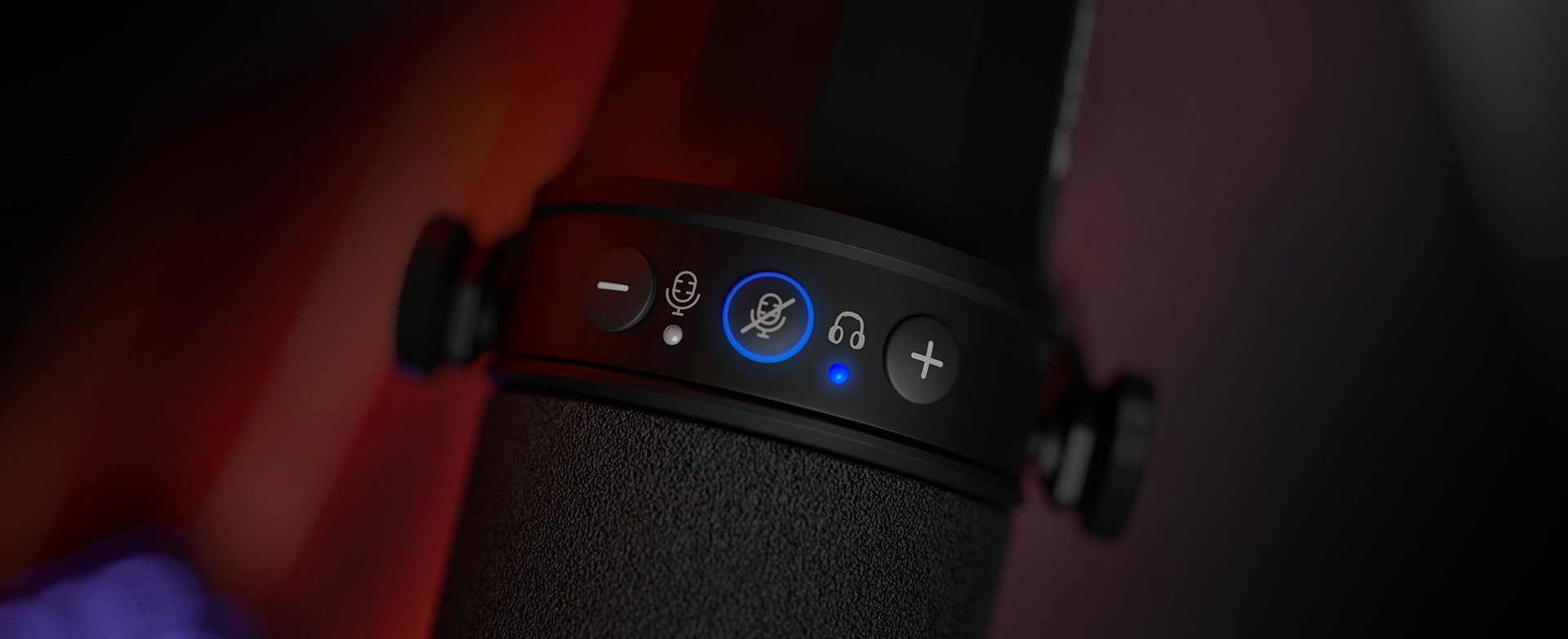 Microphone with control buttons and indicator lights on the body