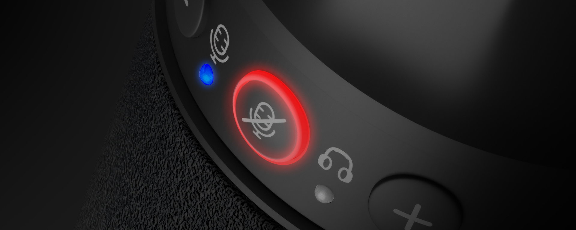 Control panel of a microphone featuring colorful indicator lights and various function buttons
