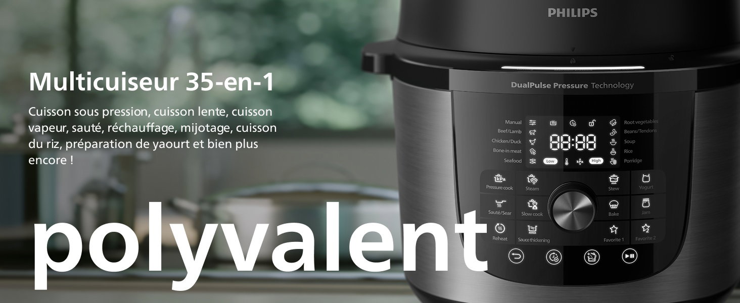 Multicuiseur 35-en-1 Cuisson sous pression, cuisson lente, cuisson vapeur, sauté, réchauffage, mijotage, cuisson du riz, préparation de yaourt et bien plus encore ! polyvalent