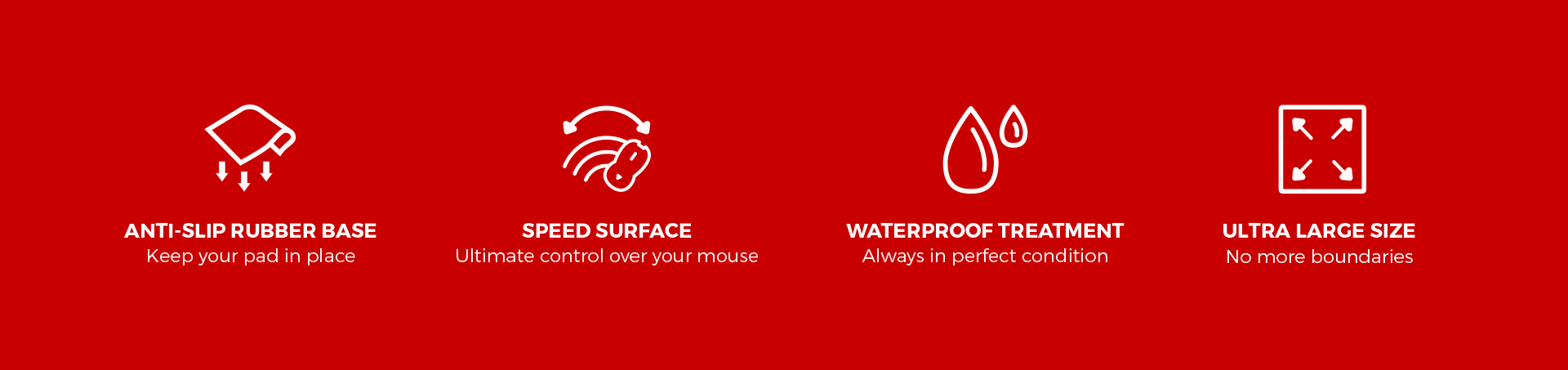 Large mouse pad with anti-slip base, speed surface, waterproof treatment, and ample dimensions