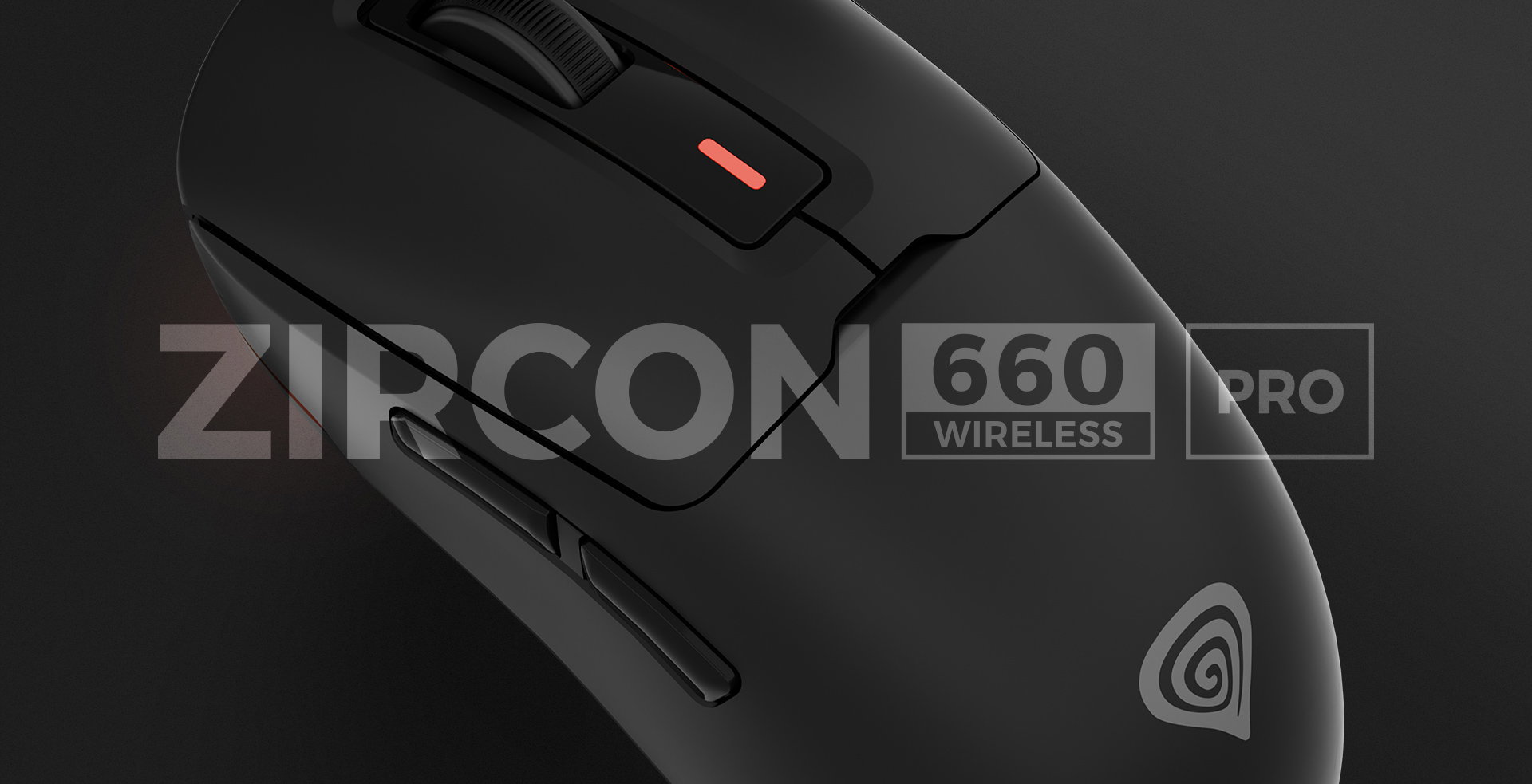 Wireless gaming mouse with a sleek black design, featuring multiple buttons and an adjustable DPI of up to 26,000