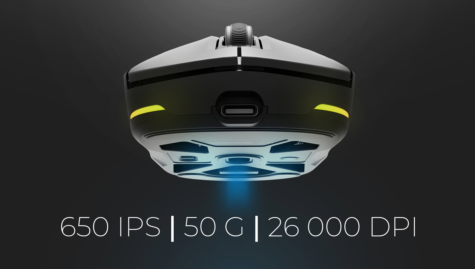 Wireless gaming mouse Genesis Zircon 660 Pro, featuring 26,000 DPI, with a sleek black design and underside illumination
